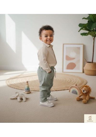 Minibohe Erkek Bebek & Çocuk Çizgili Pantolon Stone Açık Haki