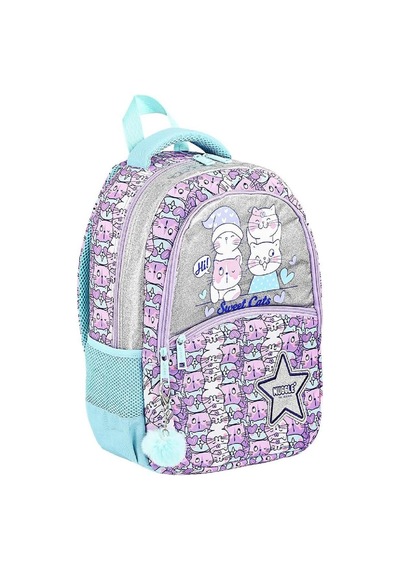 Muggle 3 Bölmeli Sweet Cats Okul Sırt Çantası Mu-9063 Karışık