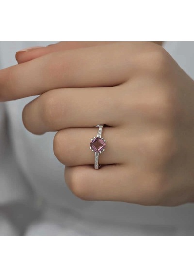 Gümüş Pembe Baget Tek Taş Kadın Yüzük Çok Renkli