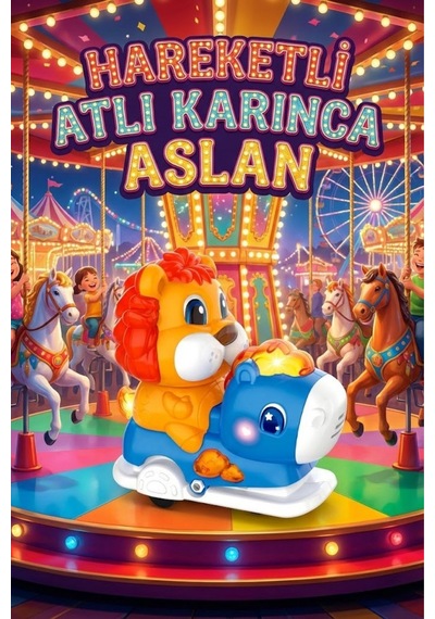 Işıklı Müzikli Hareketli Atlı Karınca Oyuncak - Sallanan Aslan Figürlü Eğlenceli Çocuk Oyuncağı Hayvanlar