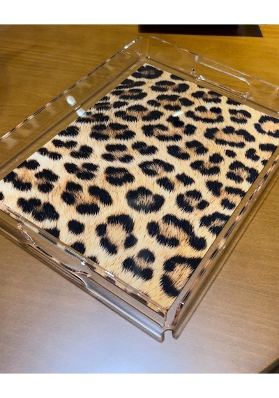 Le Murano Leopar Desenli Pleksi Tepsi 36x26 Cm Çok Renkli
