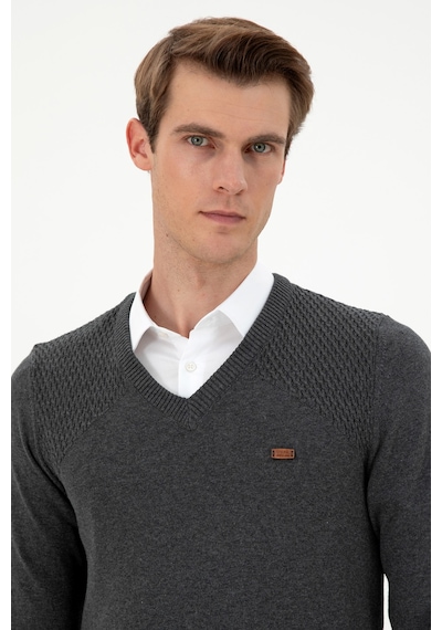 U.S. Polo Assn. Erkek Slim Fit V Yaka Antrasit Melanj Kazak 50297063-VR081