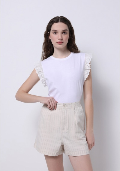Colins Regular Fit Yuvarlak Yaka Düz Kadın Beyaz Kısa Kol Tişört Cl1074564 Q1.v2 Wht Beyaz