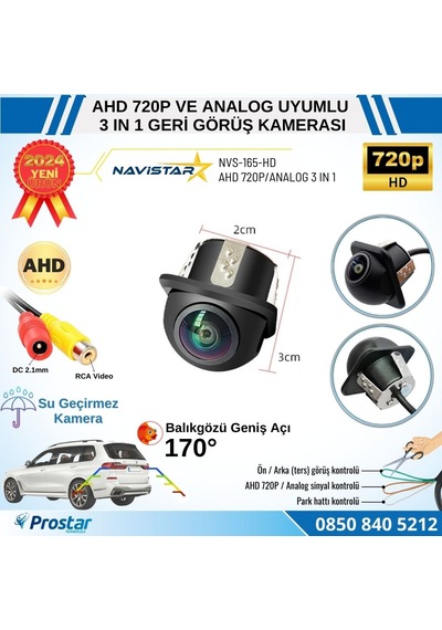 Ahd 720p Ve Analog Pal Çevrilebilir 170 Derece Balıkgözü Geniş Açılı Geri Görüş Kamerası