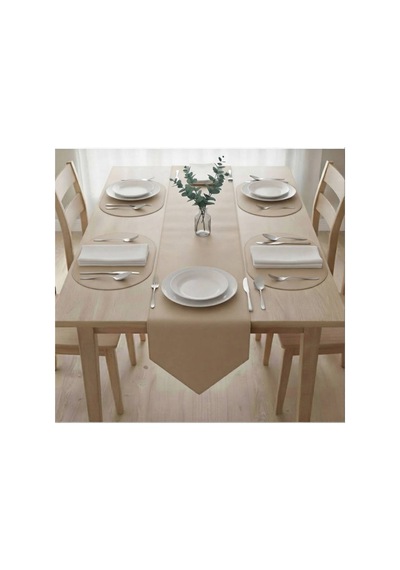 Kk Swords 4+1 Adet Deri Amerikan Servis+runner Set 4 Amerikan Servis -1 Runner Supla Decor Masa Decoru Bej