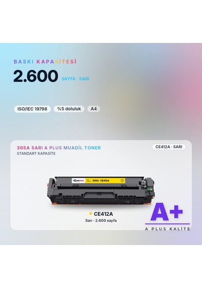 Hp 305a Ce412a Sarı Uyumlu Toner A Plus / Laserjet Pro M351 / M375 / M451 / M475
