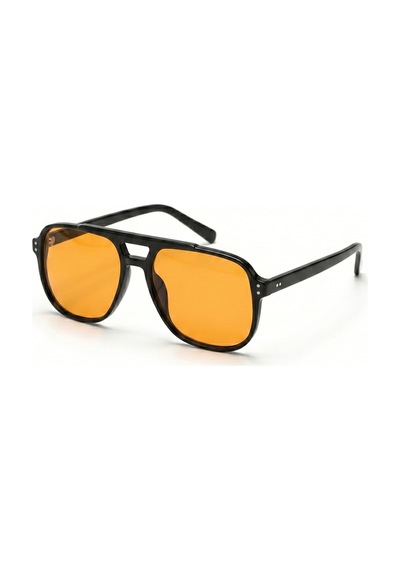 Horızon Siyah Çerçeve Geometrik Aviator Güneş Gözlüğü Turuncu Lens Unisex Uv400