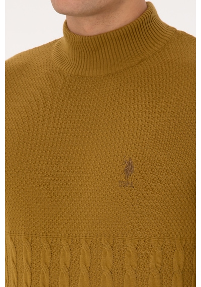 U.S. Polo Assn. Erkek Slim Fit Boğazlı Yaka Hardal Kazak 50315037-VR151