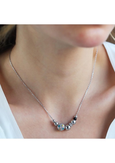 Zirkon Taşlı Charm Gümüş Kolye Gümüş