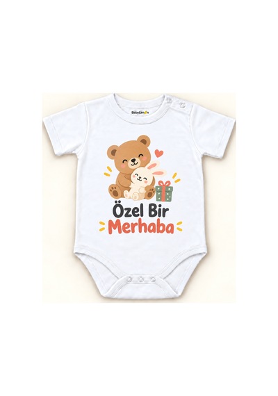 Babylimon Özel Bir Merhaba Beyaz Kısa Kollu Çıtçıtlı Bebek Zıbını Beyaz - Özel Bir Merhaba - 928161936 Beyaz - Özel Bir Merhaba