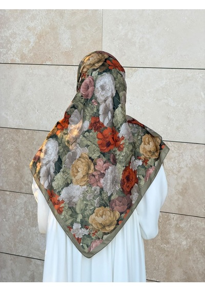 Qalortex Scarf Pamuklu Gonca Desen Eşarp - Haki