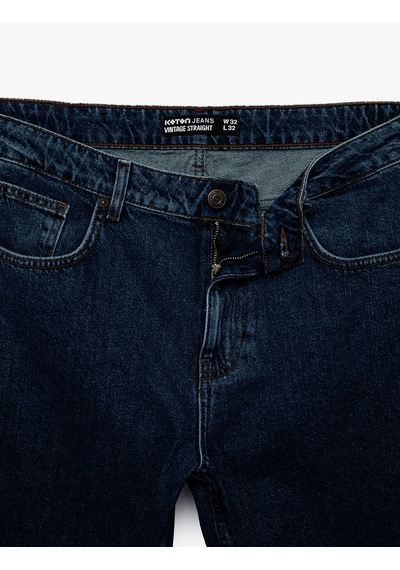 Koton Normal Bel Cepli Pamuklu Vintage Straight Fit Jean Pantolon Koyu İndigo 7wam40148nd