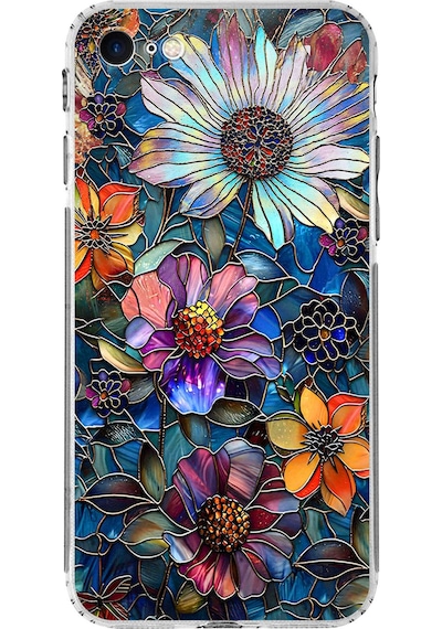 Printify Apple Uyumlu iPhone 7 İle  Vitray Mücevher Flora Tasarımlı Şeffaf Silikon Kılıf Şeffaf