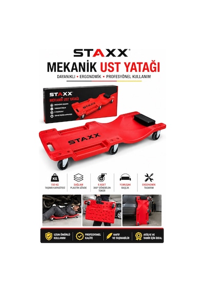 Staxx Stk110 Mekanik Üst Yatağı 6 Tekerlekli Araç Altı Tamir Yatağı Ergonomik Başlıklı Servis 150 Kg