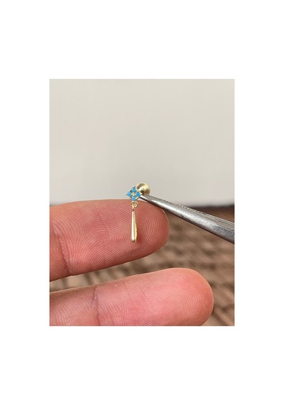 925 Ayar Gümüş Turkuaz Taşlı Sallantılı Kıkırdak Helix Tragus Piercingi Gümüş Piercing Altın