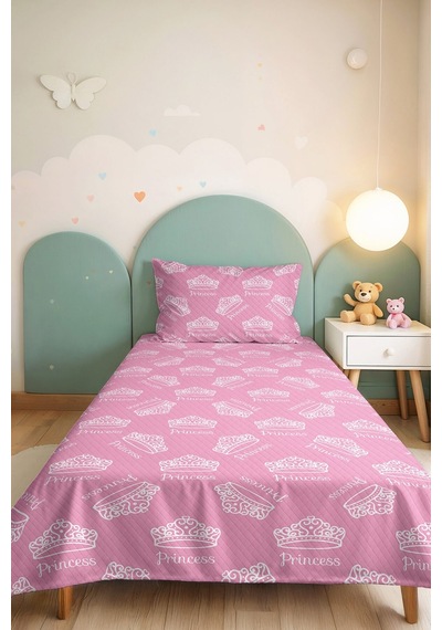 Evimde Bambaşka Pembe Taç Temalı Kız Çocuk Pike Takımı-prenses Konseptli Beyaz Bebek Odası Yatak Örtüsü-160x220  CM