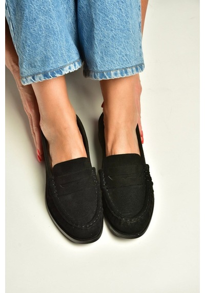 Fox Shoes Z820221002 Siyah Süet Kadın Loafer Ayakkabı