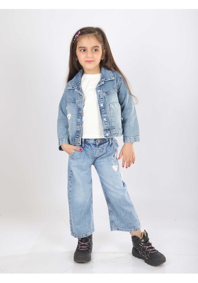 Xo Kids Kız Çocuk 3lü Alt Üst Jean Takmı 1-4 Yaş Set0481 Mavi