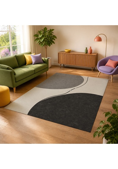 Kartela Halı Denge Soyut Modern Halı Antrasit Kaymaz Taban Makinede Yıkanabilir 80x120 Cm