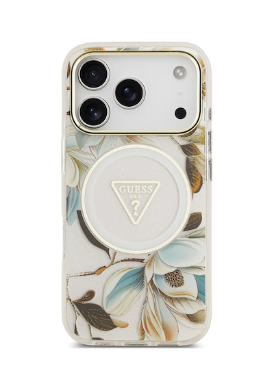 Apple Uyumlu iPhone 17 Pro Kılıf Guess Lisanslı M-safeli Simli Çiçek Desenli Metal Kamera Çerçeveli Kapak Beyaz Beyaz