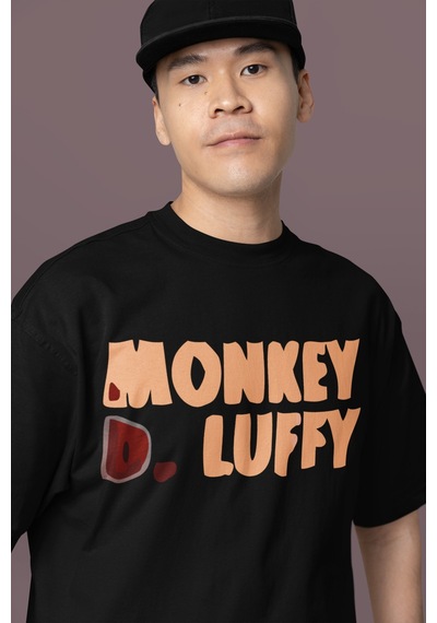 Sevbano Monkey D. Luffy One Piece Sırt Baskılı Unisex Oversize Anime Tişö Siyah