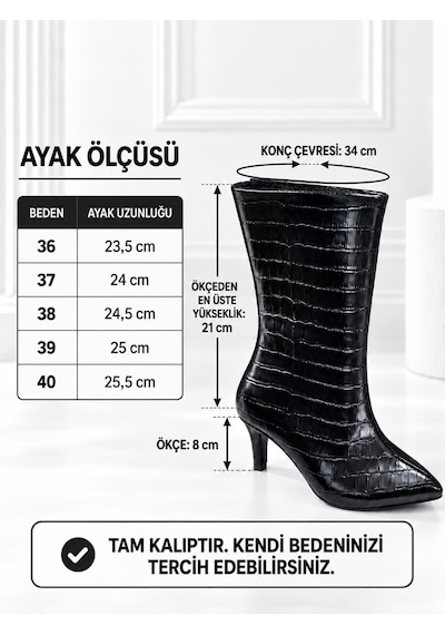 Dabab Shoes Selvıa Kadın Siyah Kroko Cilt Sivri Burun İçi İnce Kürklü 8 Cm İnce Topuklu Orta Konç Bot Bootie Dabab Shoes Selvıa Kadın Siyah Kroko Cilt Sivri Burun İçi İnce Kürklü 8 Cm İnce Topuklu Orta Konç Bot Bootie