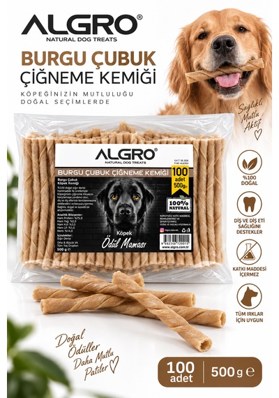 %100 Sığır Derisi Naturel Burgu Çubuk Köpek Ödülü Katkı Maddesi Yok Koruyucu Yok 100 Adet 500 Gr