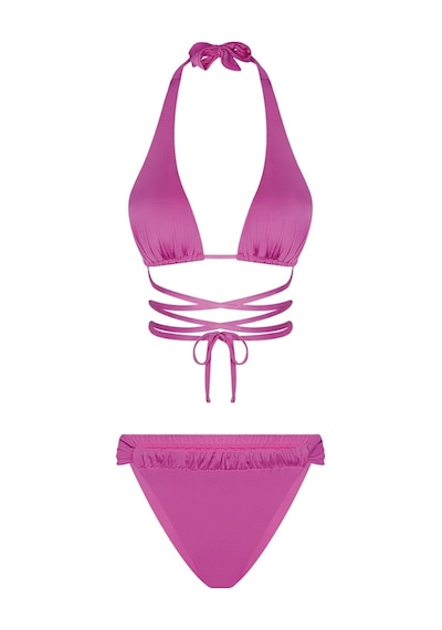 Bonesta Chandra Üçgen Bağlamalı Büzgü Detaylı Pembe Bikini Takımı