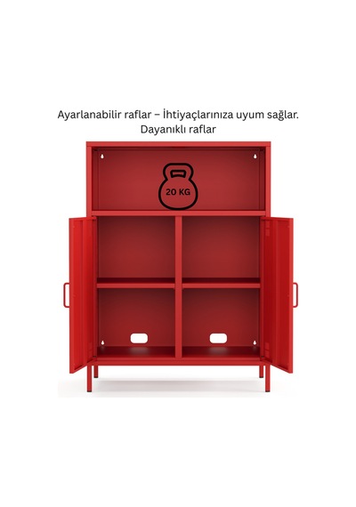 Pera Metal Dolap 2 Kapılı, Açık Raflı 80,50 X 40 X 109,50 Cm - 9 Renk Seçeneği Bulunmaktadır Ral 3020 Kırmızı