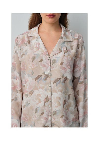 Suwen Monica Gömlek Yaka Pijama Takımı Wsh105100961559 Bej