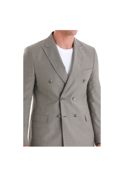 Hatemoğlu Vizon Slim Fit Desenli Kruvaze Klasik Takım Elbise 33202024c010 V02 Vizon