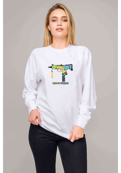Mac 1O I Stalker Baskılı Beyaz Kadın Sweatshirt
