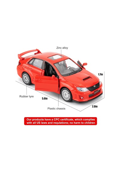 Uzak Doğu Serisi Subaru Wrx Stı Kırmızı Açılır Kapılar Diecast Çek Bırak Metal Model Araba 11cm 1:32