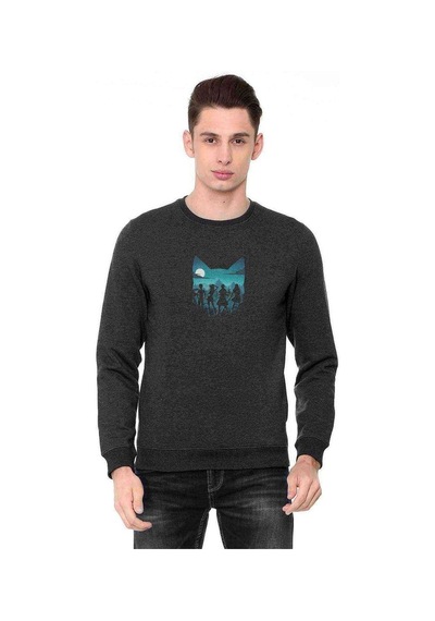 Silhouette Cat Baskılı Füme Antrasit Erkek Örme Sweatshirt