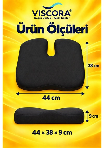 Visco Kuyruk Sokumu Oturma Minderi Araba, Ofis Ve Ev İçin U Şekilli Kaymaz Taban Siyah