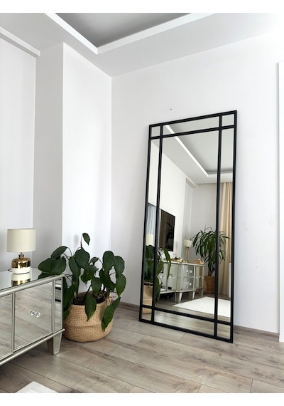 Effe Siyah Metal Çerçeveli 180x80 Cm Dekoratif Ayna 180x80siyah-b-dekor