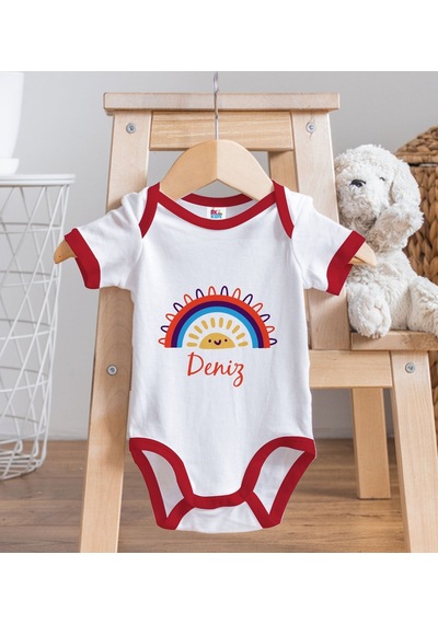 Bk Gift Bk Kids Kişiye Özel İsimli Kırmızı Bebek Body Zıbın-1 12-18 Ay