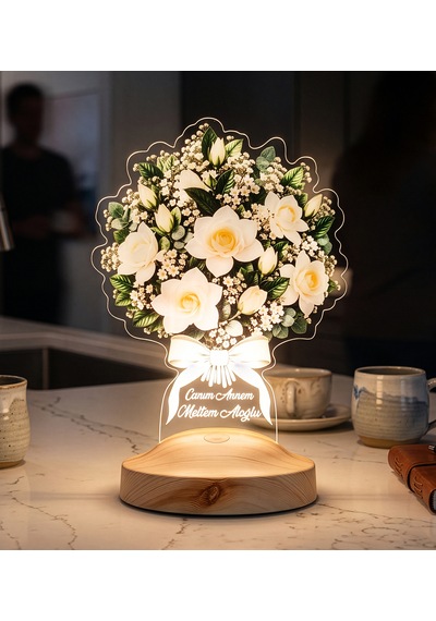 Beyaz Gardenya Çiçek Buketi Led Lamba - Kişiye Özel Anneye Hediye Işıklı Çiçek Lambası, Kadına Zarif Hediye Solmayan Çiçek Beyaz Gardenya Buketi Beyaz Gardenya Çiçek Buketi Led Lamba - Kişiye Özel Anneye Hediye Işıklı Çiçek Lambası, Kadına Zarif Hediye Solmayan Çiçek Beyaz Gardenya Buketi