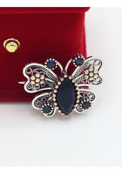 Safir Taşlı Kelebek Model Telkari Gümüş Kadın Broş 201025416 Gümüş