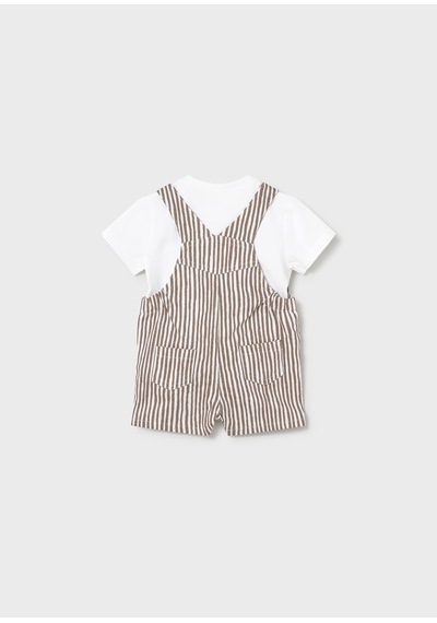 Erkek Bebek Denim Kısa Tulum Tişört Takım 1623 Kahverengi