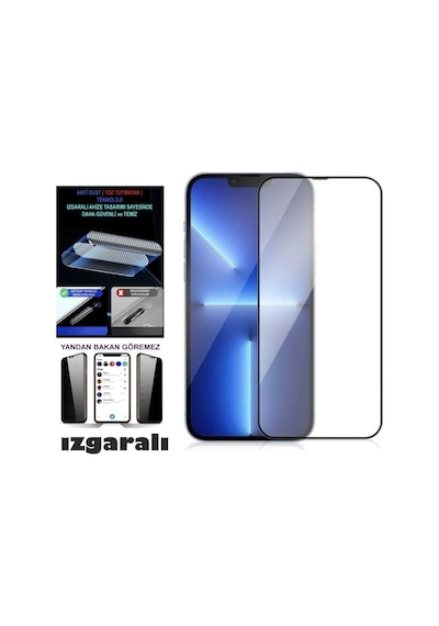 Apple Uyumlu   iPhone 14 Plus Hayalet Ekran Koruyucu Toz Filitreli Izgaralı Anti Dust Tam Kaplayan Kırılmaz Cam