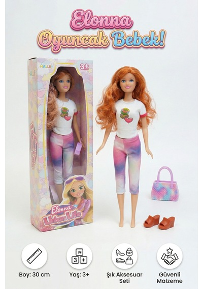 Elonna 30 Cm Şık Ve Hareketli Eklemli Oyuncak Bebek Tie-dye Pantolonlu/aksesuarlı Beyaz Tişörtlü