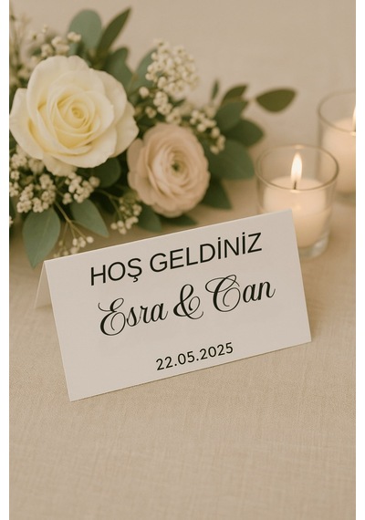 Cosmos Nişan Masa Kartı Çift Yön Baskı - 11x16cm - İsme Özel - Nişan Kartı - Nikah Kartı