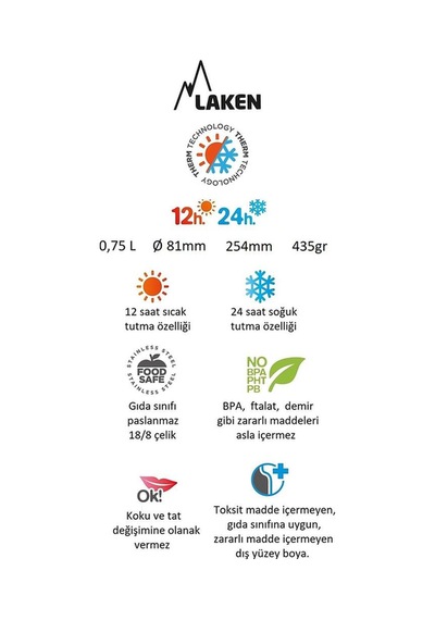 Laken Çelik 18/8 Bardak Kapaklı Termos Şişe 0,75l - Çelik Lk1875s Çok Renkli