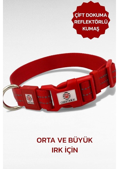 Reflektörlü Köpek Tasması, Büyük Ve Orta Irk Köpek Tasması, Köpek Boyun Tasması Kırmızı-l