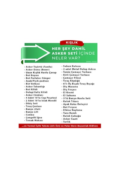 24 Lü Kışlık Her Şey Dahil Asker Paketi - Bedelli Askerlik Seti- Haki