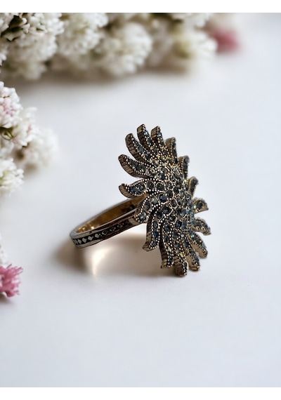 Black Diamond İ Taşlı Güneş Figür Yüzük Gri