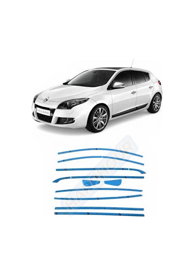 Renault Megane 3 Hb 2008-2016 Uyumlu Krom Cam Çerçevesi 10 Parça Tam Tur Paslanmaz Krom Çıta