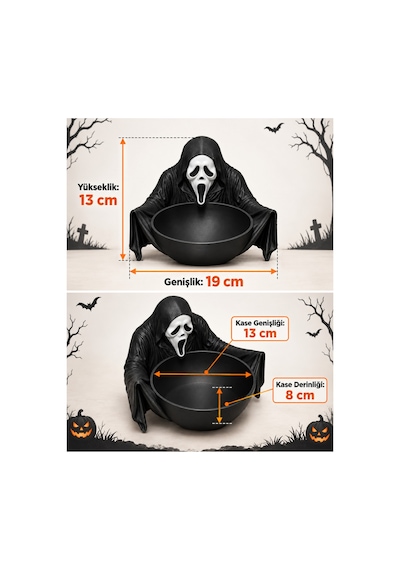 Cadılar Bayramı Şekerlik Halloween Dekoratif Şeker Çikolata Kasesi Korku Temalı Masa Dekoru Siyah Siyah