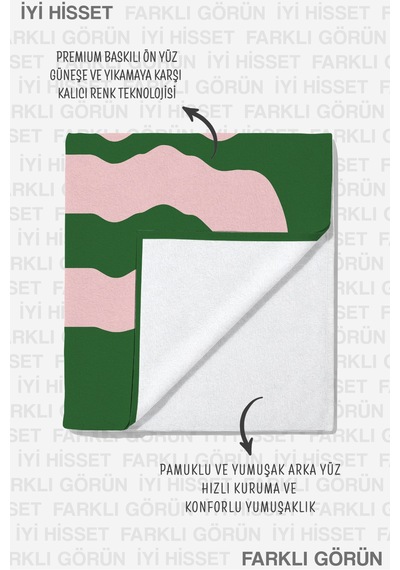Yazılı Okay Plaj Havlusu - Yeşil Pembe Minimalist Havuz Deniz Banyo Hızlı Kuruyan Mikrofiber Havlu Kuru Zeytin